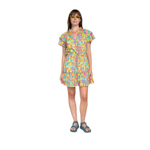 Olivia James The Label Tinsley Tiered Ruffle Hem Mini Dress In South Beach Multi - Picture 2 of 9